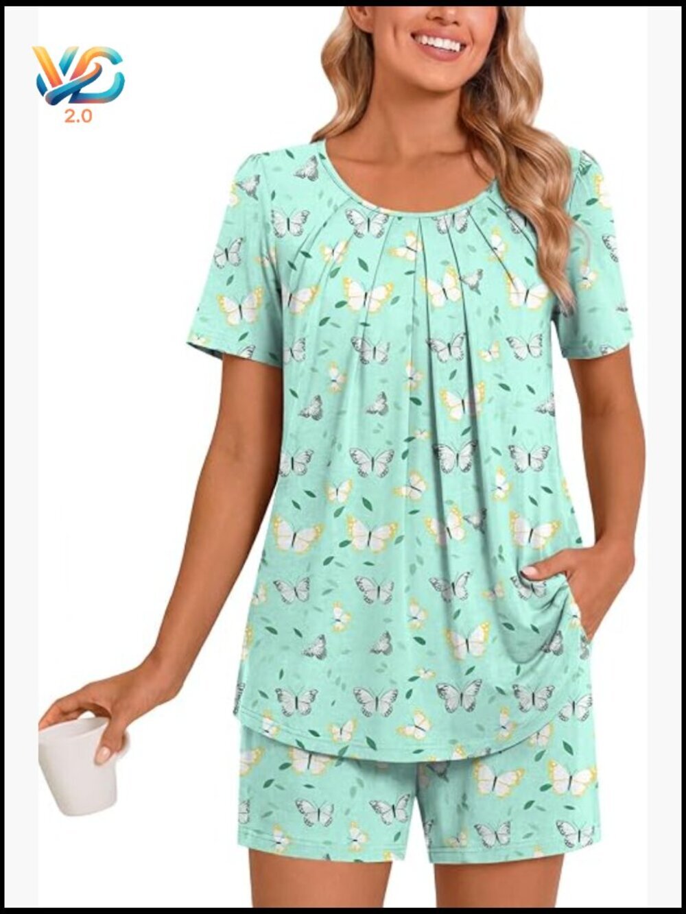 Womens Pajama Sets Short Sleeve Soft Comfy 2 Piece Sleepwear with Pockets Loose